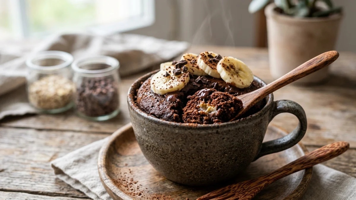 Bolo de Caneca Fit de Banana e Cacau: Fofinho e Pronto em 2 Minutos