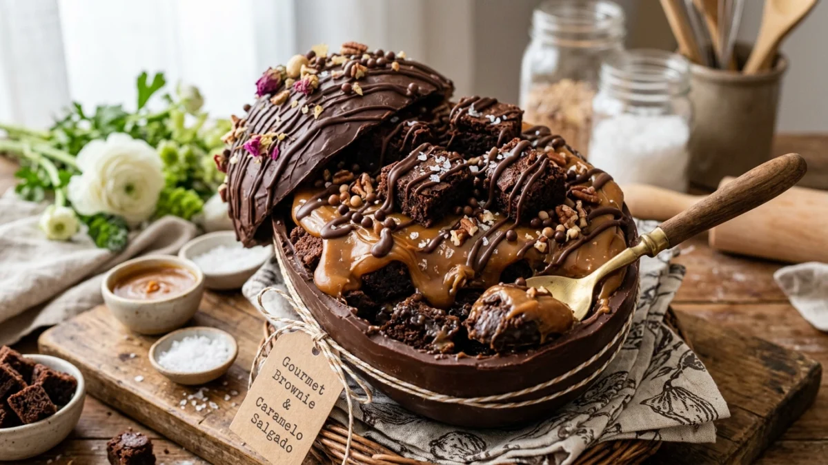 Ovo de Páscoa Gourmet de Brownie e Caramelo Salgado Caseiro