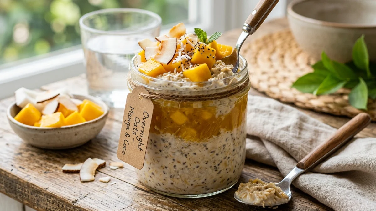 Overnight Oats de Manga e Coco: Seu Desjejum Tropical Perfeito
